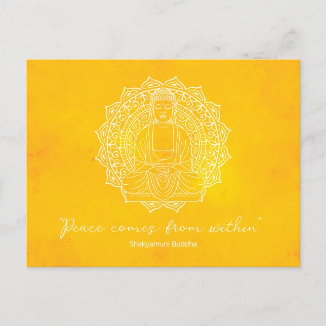 Peace Comes From Within Shakyamuni Buddha Yellow Postcard (Front)