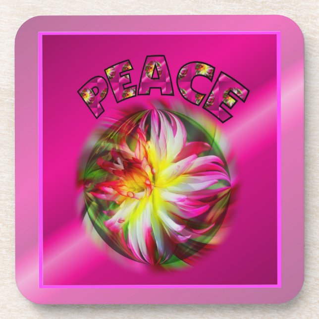 Peace Dahlia Flower Inspirational Coaster Set (Front)