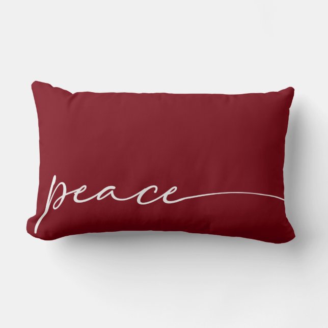 Peace Deep Red Elegant Script Typography Christmas Lumbar Cushion (Front)
