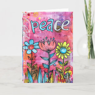 *~**~ PEACE Doodle Colorful Whimsical Flower Thank You Card