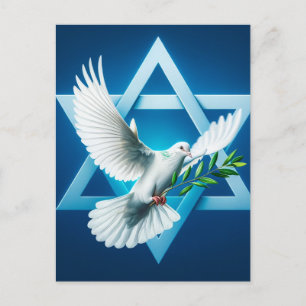 Peace Dove and Star of David Blue Postcard