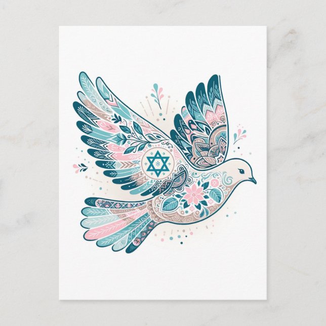 Peace Dove and Star of David Boho Postcard (Front)