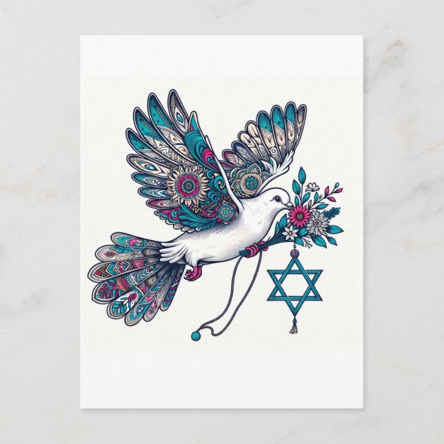 Peace Dove and Star of David  Flowers Postcard (Front)