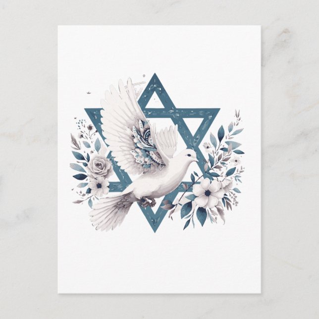 Peace Dove and Star of David Flowers Postcard (Front)