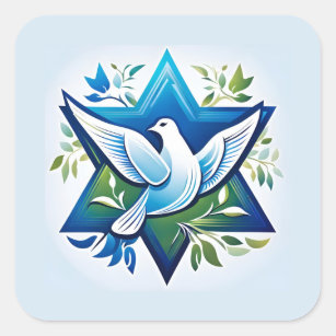 Peace Dove and Star of David Square Sticker