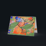 Peace dove bright blank greeting card<br><div class="desc">Bright Peace Dove perches amidst tapered leaves in orange,  green,  and blue. Peace Dove sets a lovely stage for summer tranquillity. Full colour note card,  both inside and out. Perfect blank greeting card for a spontaneous personal communique to someone special. Original design by Anne Bell.</div>