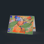 Peace dove bright blank greeting card<br><div class="desc">Bright Peace Dove perches amidst tapered leaves in orange,  green,  and blue. Peace Dove sets a lovely stage for summer tranquillity. Full colour note card,  both inside and out. Perfect blank greeting card for a spontaneous personal communique to someone special. Original design by Anne Bell.</div>