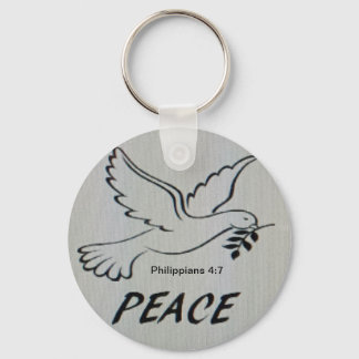 Peace Dove Button with scripture Key Ring