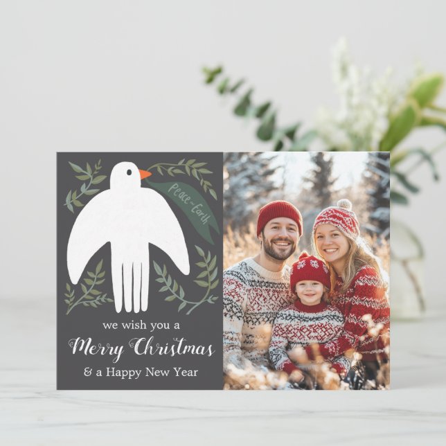 Peace Dove Christmas Holiday CUSTOM PHOTO  Card (Standing Front)