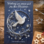 Peace Dove Festive Blue White Elegant Christmas Tea Towel<br><div class="desc">Send a peace themed Christmas gift of an illustrated kitchen towel. The tea towel features a picture of a dove, a traditional symbol of peace. The white dove is in a dark blue sky with stars and snowflakes. The eye-catching design gives the illusion of a paper craft style, as if...</div>