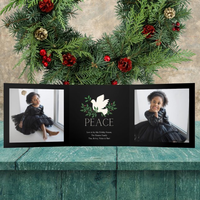 Peace Dove Holiday Multi Photo Tri-Fold Holiday Card (Creator Uploaded)