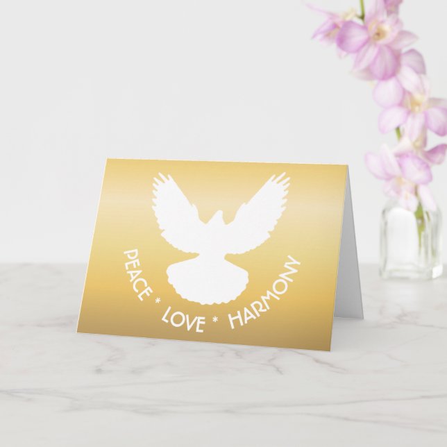 Peace Dove in Flight White on Gold Simply Elegant Card (Orchid)