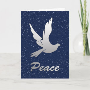 Peace Dove in Silver on a Starry Sky Background  Holiday Card
