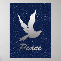 Peace Dove in Silver on a Starry Sky Background