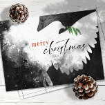 Peace Dove Merry Christmas Black White Red Holiday Card<br><div class="desc">These 7" x 5" flat Christmas greeting cards feature an abstract dove in shades of black,  white and red. "Merry Christmas" in black and red along with a green olive branch. Customise with your family name and year.</div>