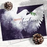 Peace Dove Merry Christmas Deep Purple Holiday Card<br><div class="desc">These 7" x 5" flat Christmas greeting cards feature an abstract dove in shades of purple. "Merry Christmas" in burnt orange and deep purple along with a green olive branch. Customise with your family name and year.</div>