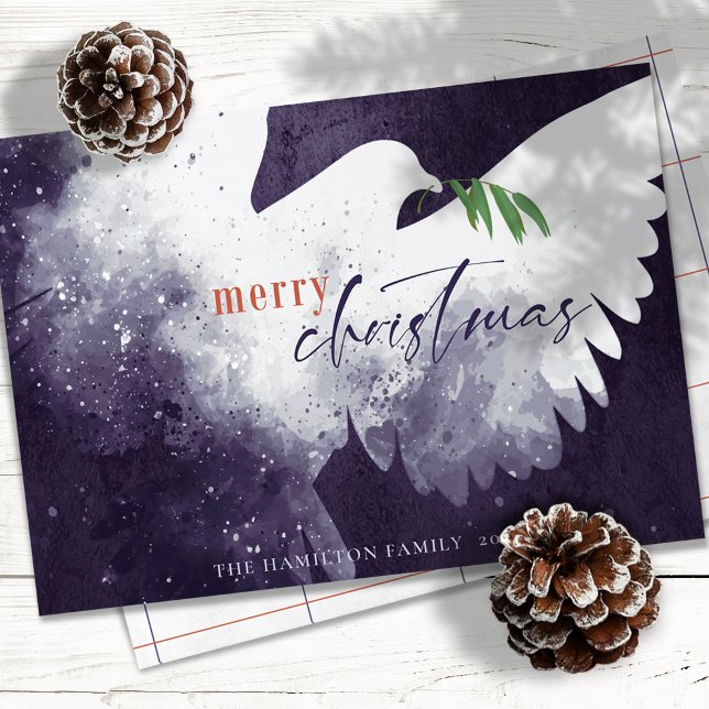Peace Dove Merry Christmas Deep Purple Holiday Card (Creator Uploaded)