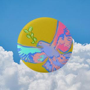 Peace dove, no war yellow 3 cm round badge