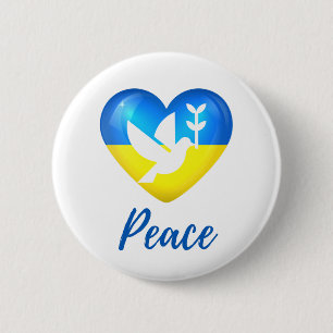 Peace Dove Ukraine Flag Heart  6 Cm Round Badge