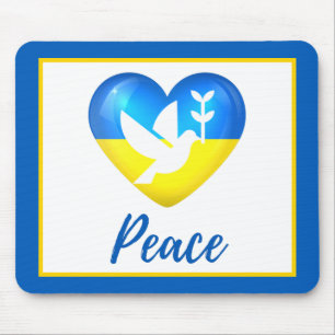 Peace Dove Ukraine Flag Heart Mouse Pad