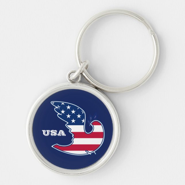 Peace Dove. USA Patriotic design Gift Keychains (Front)