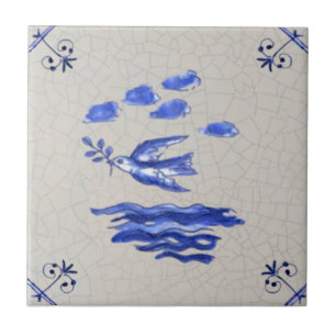 Peace Dove w/ Olive Branch Blue Delft 1600s Repro  Tile