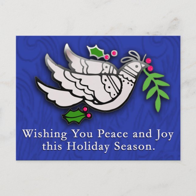 Peace Dove with Holly Cards, Postcards, Stickers Holiday Postcard (Front)