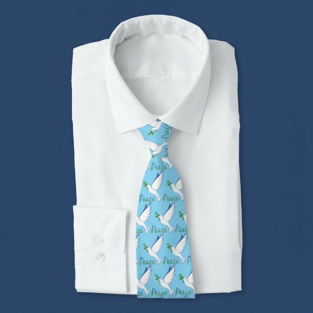 Peace Dove with Olive Branch Blue Tie (Blue peace dove tie.)