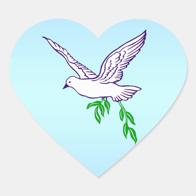 Peace Dove with Olive Branch Heart Sticker (Front)