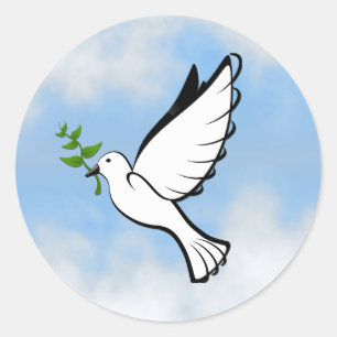 Peace Dove with Olive Branch in Cloudy Blue Sky Classic Round Sticker
