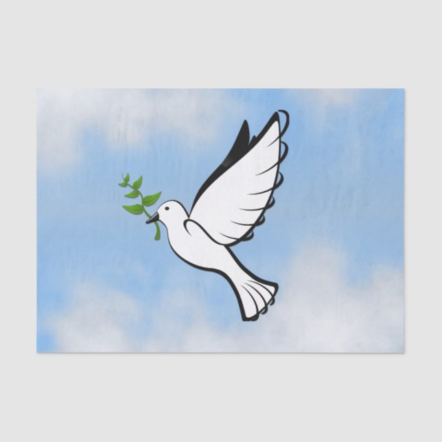 Peace Dove with Olive Branch in Cloudy Blue Sky Tissue Paper (Front)