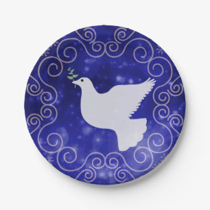 Peace Dove with Olive Leaf Christmas Paper Plate