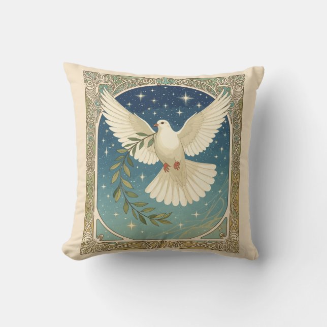 Peace Dove With Olive Sprig Decor  Cushion (Front)