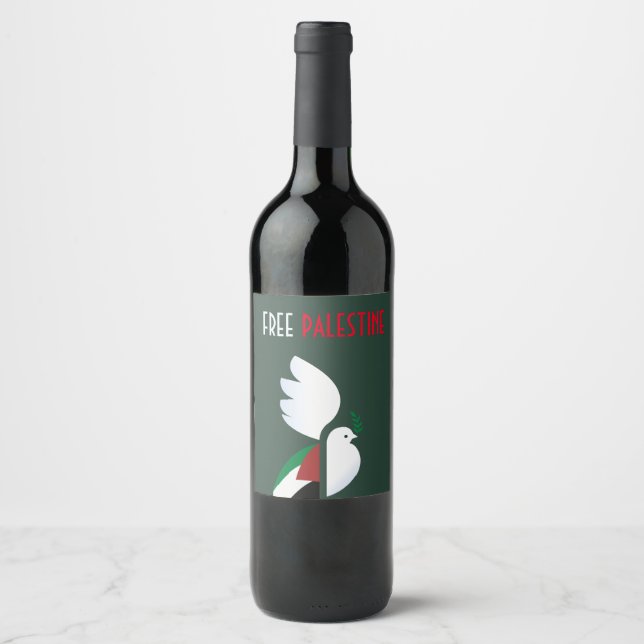 peace dove with the Palestinian flag Wine Label (Front)