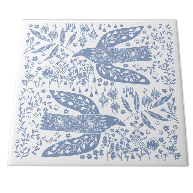 Peace Doves Blue and White Tile (Peace dove blue and white ceramic tile)
