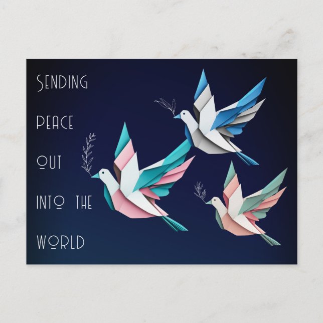 Peace doves origami pink blue Postcard (Front)