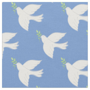 Peace Doves Religious Christian Blue Fabric