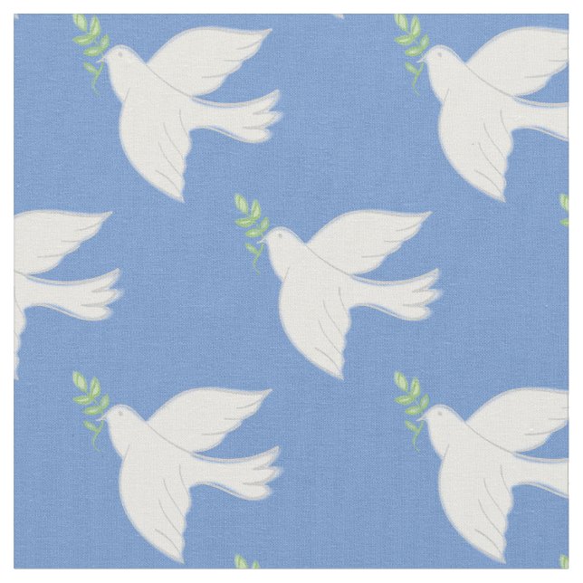 Peace Doves Religious Christian Blue Fabric (Close Up)