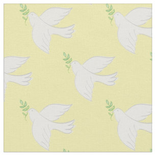 Peace Doves Religious Christian Yellow Fabric