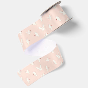 Peace Doves White And Pink Christmas Satin Ribbon
