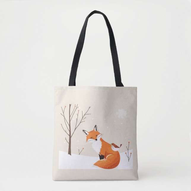  Peace Earth Minimalist Fox Bird Animal Tote Bag (Front)