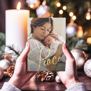 Peace   Elegant Script and Photo Christmas