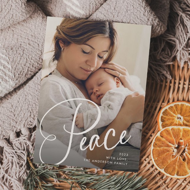 Peace | Elegant Script and Photo Christmas Holiday Card (A prayer for peace this holiday season)