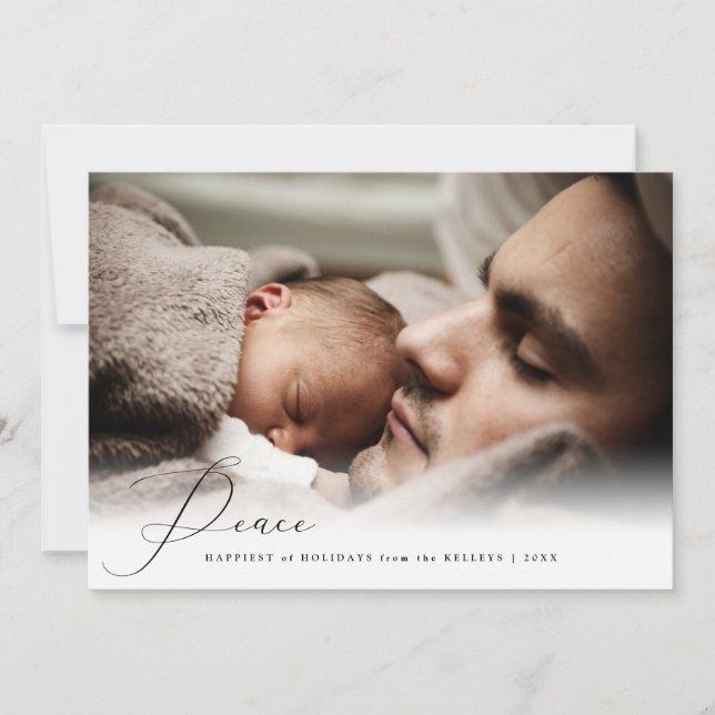 Peace Elegant Script Personalised Photo Holiday Card (Front)