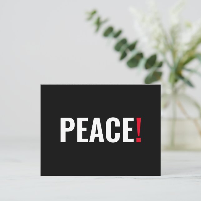Peace exclamation point black white red anti war postcard (Standing Front)