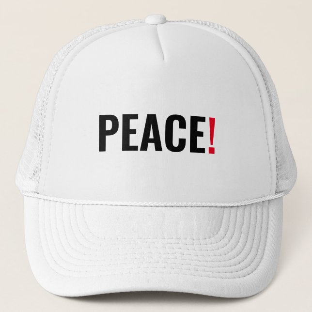 Peace exclamation point black white red anti war trucker hat (Front)