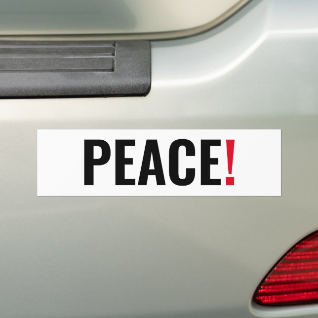 Peace exclamation point white black red anti war bumper sticker (On Car)