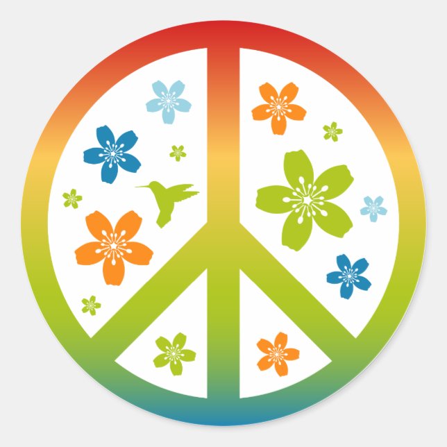 Peace Floral Design Classic Round Sticker (Front)