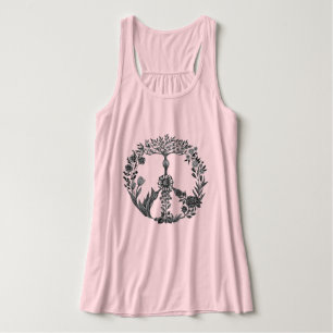 Peace Floral Drawing Cute Boho Hippie Flowers Art Singlet