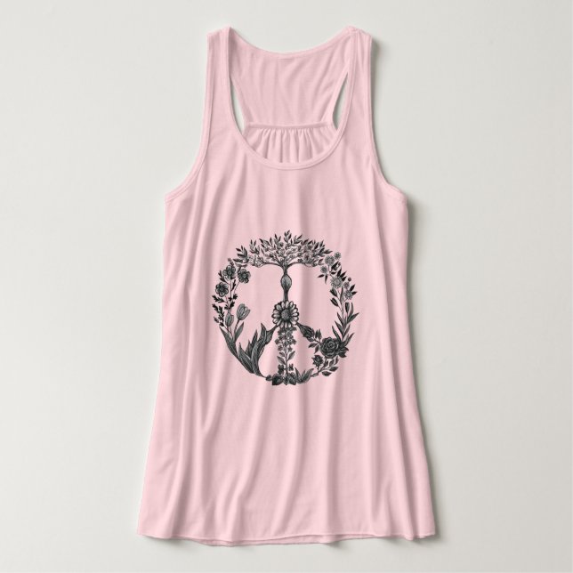 Peace Floral Drawing Cute Boho Hippie Flowers Art Singlet (Design Front)